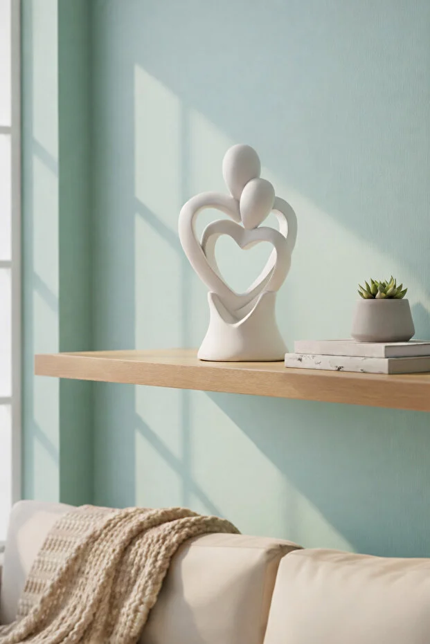 Dekoratif Sevgili Biblosu - Kalpli Romantik Figür - 14cm